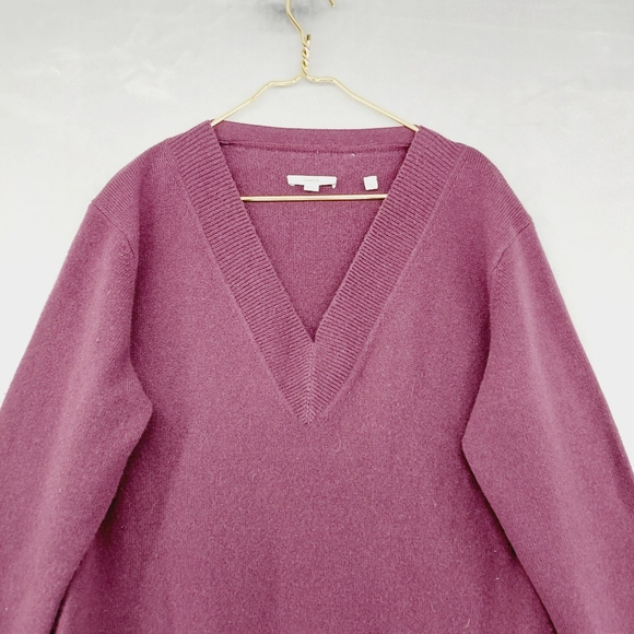 NWT Vince Wool Cashmere Sweater Dress V-neck Plum Purple Midweight Knit P6959 - Picture 4 of 8